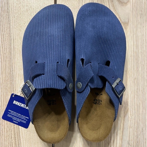 Birkenstock Boston Suede Clog Embossed Indigo Blue 40 Narrow L9 M7 - Picture 2 of 4
